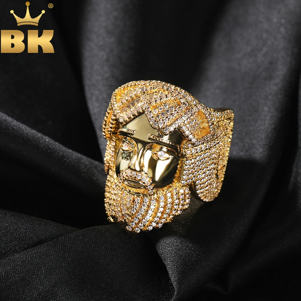 TBTK Religious Jesus Rings Micro Paved Out Cubic Zirconia Punk Finger Ring  Hiphop Jewelry Gift For Men