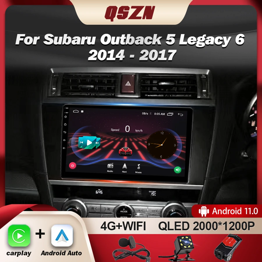 QSZN for Subaru Outback 5 Legacy 6 2014-2017 Car Multimedia Radio Stereo GPS Navigation Head Unit DVD Player Carplay Android 13