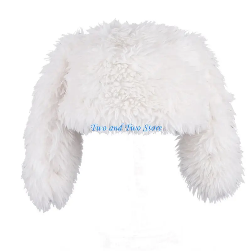 

HX6F Rabbit Hat Winter Hat Headgear for Outdoors Furry Long Ears Solid Color