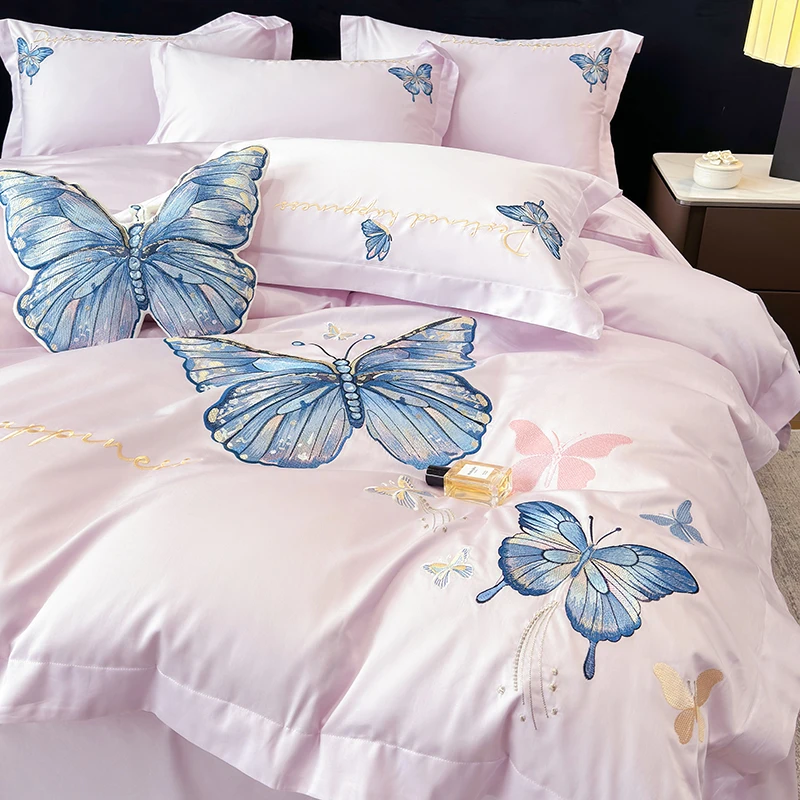 

Svetanya Butterfly Embroidery Underwear Egyptian Cotton Bedding Set Sheet Comforter Cover Pillowcase Linens