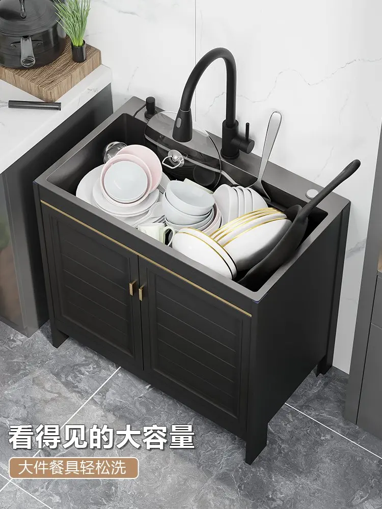 Vegetable Washing Basin All-in-One Cabinet Multi-Functional Sink Large Single Sink Sink Floor Cabinet with Cabinet