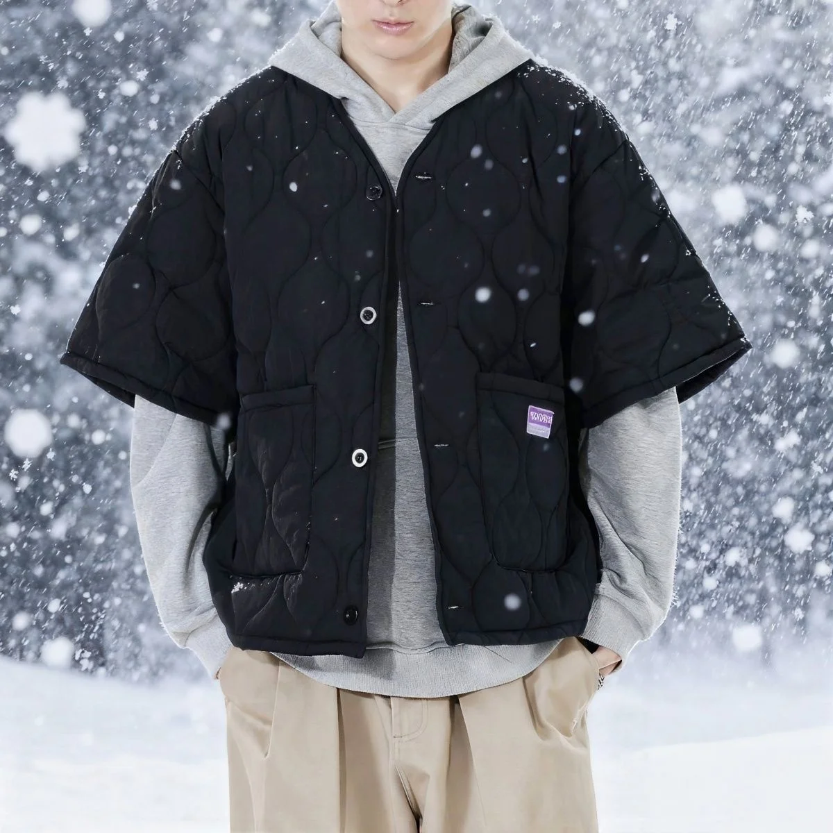 النمط الصيني الجديد ملابس العمل القطن وسادة مبطنة الرجعية الرجال نمط القرع فضفاضة قصيرة الأكمام سترات الشتاء للجنسين المعاطف الدافئة #5