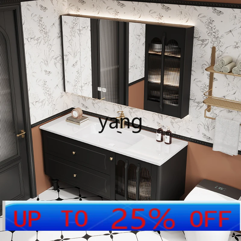 

CX retro bathroom cabinet combination oak floor cabinet ceramic integrated basin sink