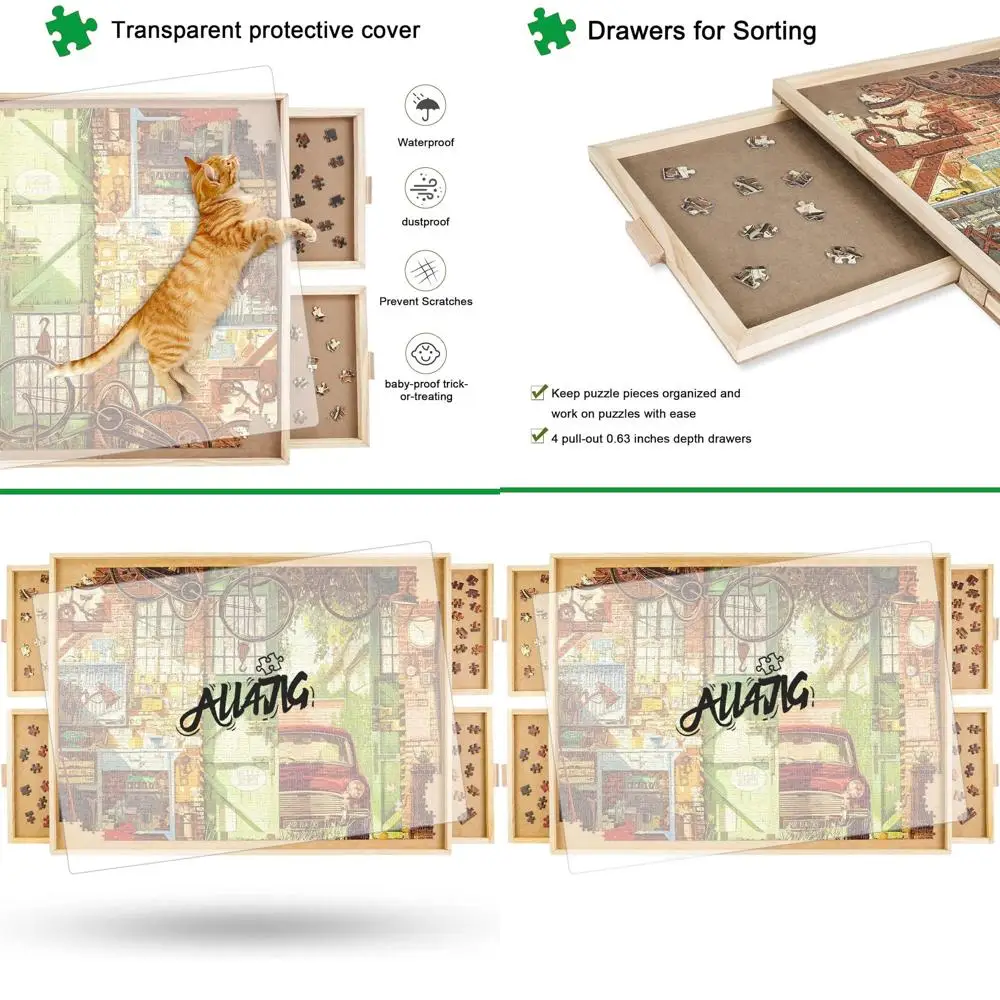 

Портативный стол-пазл из 1500 предметов с 4 ящиками, деревянная доска Lazy Susan 25x34 для взрослых, идеальный подарок на день рождения