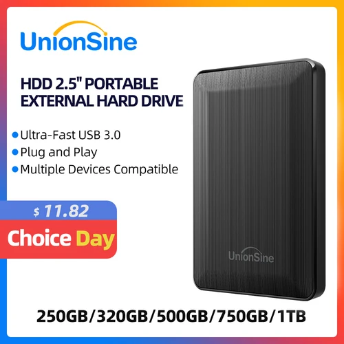 UnionSine HDD 휴대용 외장 하드 드라이브, 2.5 인치, 250GB, 320GB, 500GB, 1TB, USB 3.0 스토리지, PC, 맥, PS4, 데스크탑, 맥북과 호환 가능
