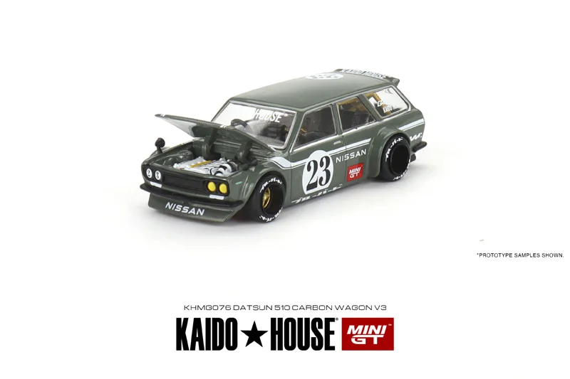 TSM KAIDO HOUSE MINI GT 1/64 KHMG076 DATSUN 510 Wagon #23 Grayish green Die-cast alloy car model toy collection gifts