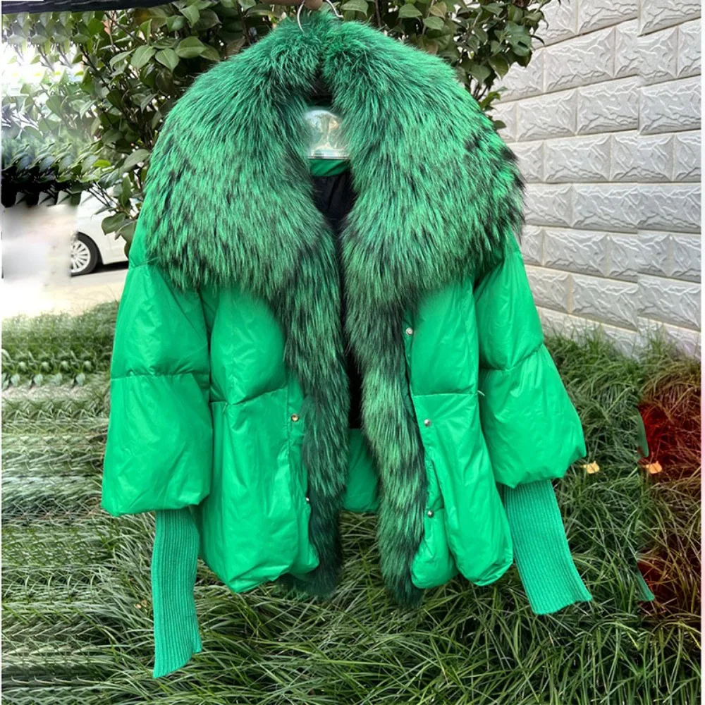 2023 Fashion New Autumn Winter Real Fox Fur Collar Thick Women Warm Coat Duck Down Jacket Luxury Outerwear New Female Coat