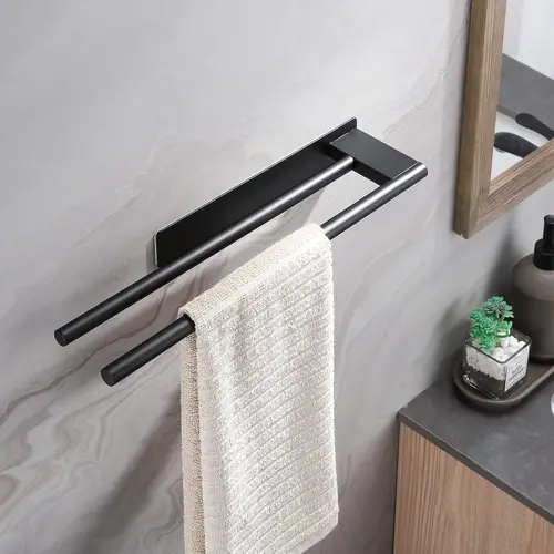 Imagen 1 del producto Toalleros de Baño sin Taladro Toallero Adhesivo Doble Barra de Acero Inoxidable Negro 39 CM Toallero para Baño y Cocina