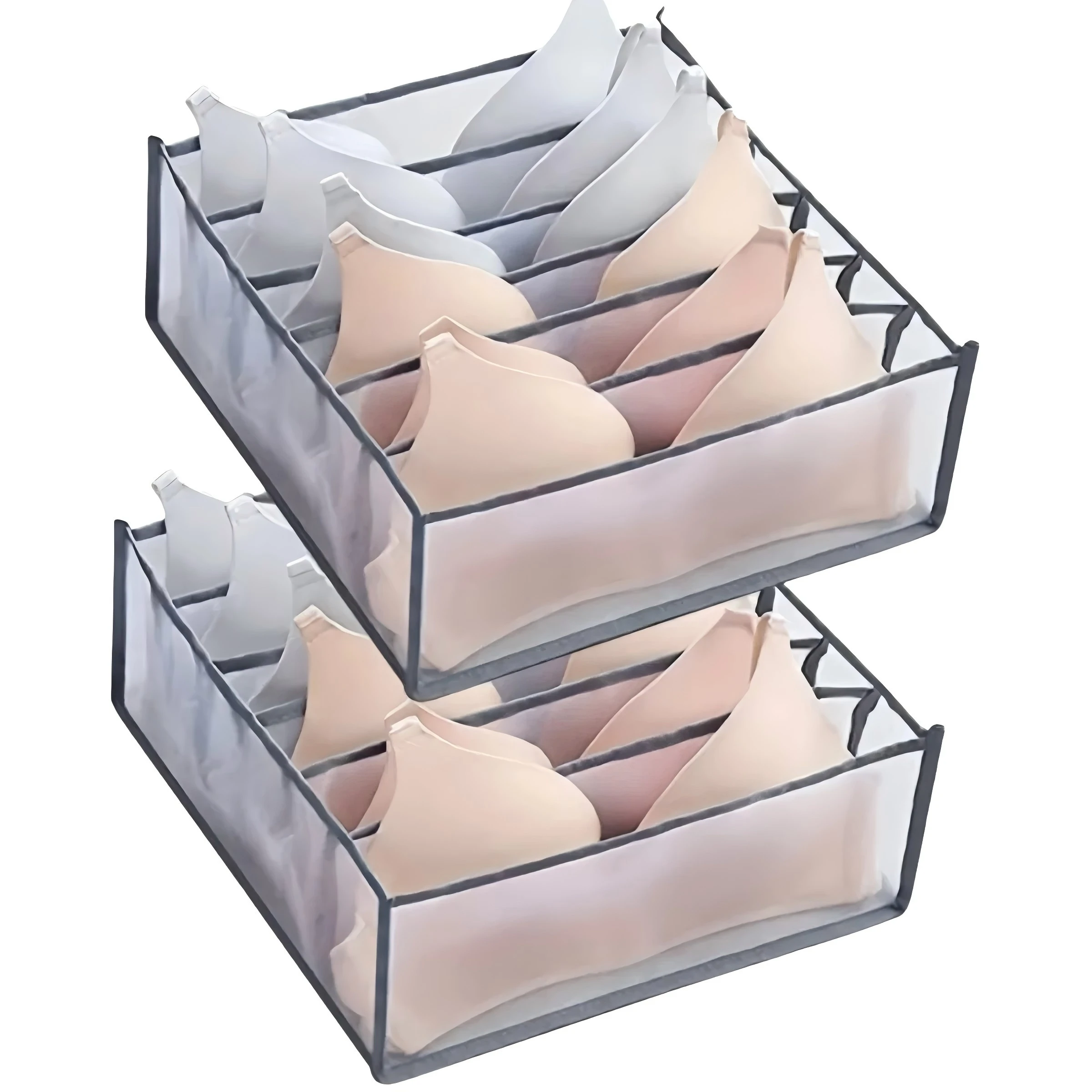 6-Grid Foldable Drawer Divider Underwear Storage Box, Wardrobe Organizer for Bras, Socks & Lingerie, Closet Storage Container