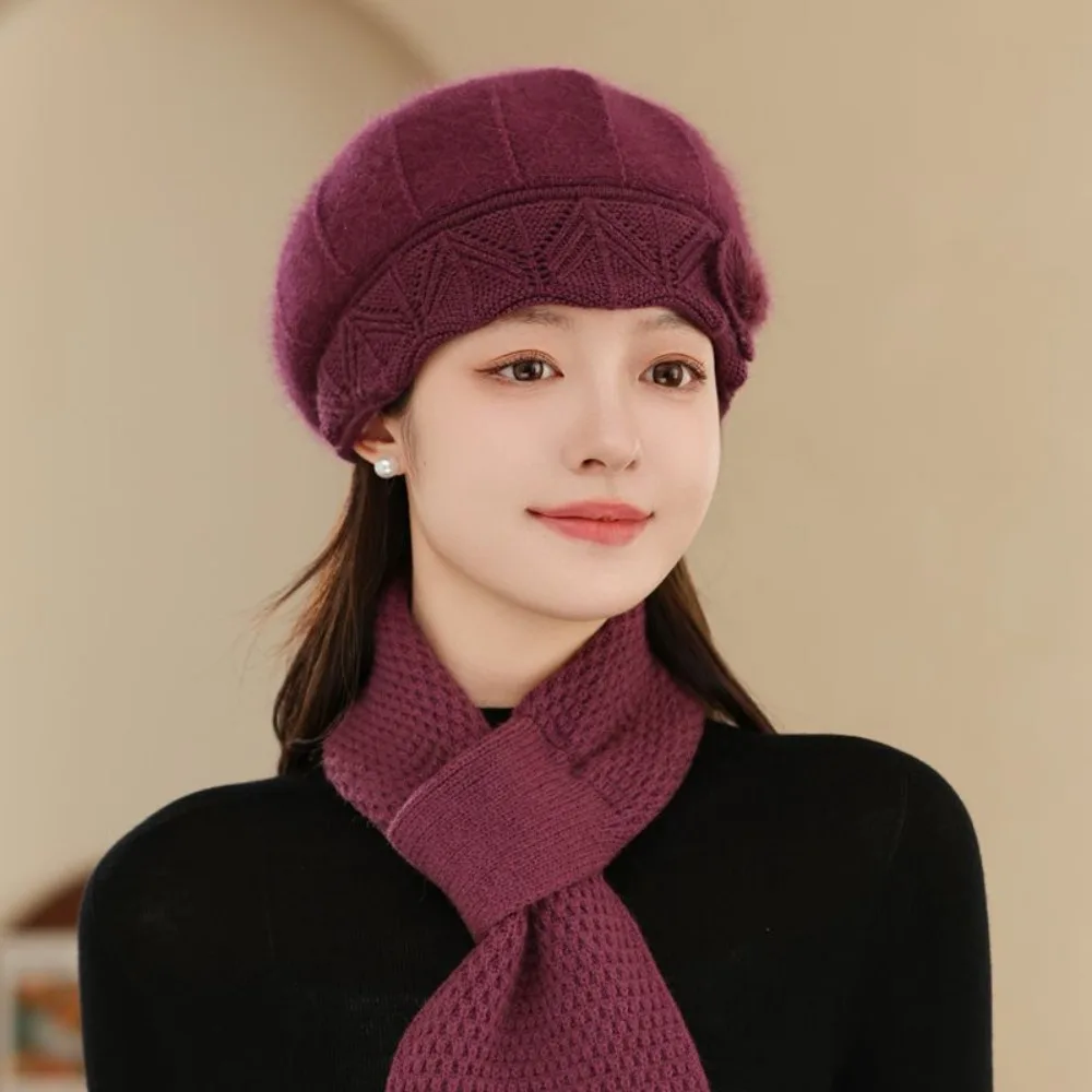 المألوف رشاقته أمي قبعة وشاح الأرنب الفراء Coldproof قبعة تدفئة وشاح يندبروف قبعات منسوجة النساء #4