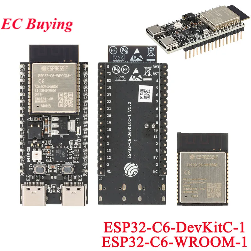 ESP32-C6-DevKitC-1 Development Moard ESP32-C6 ESP32-C6-WROOM-1 BLE5 WiFi Wi-Fi 6 BLE 5 Zigbee 3.0 2.4GHz Wireless Module