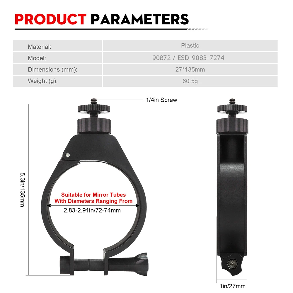 EYSDON Telescope Phone Mount Clamp - Universal Guide Ring Holder Adapter for OD 72-74mm Main Tube/Finder Scope/Guide Scope