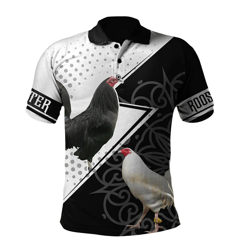 Rooster Graphic 3D Printed Summer Men\'s Button Down Collar Polo Shirts Casual Short Sleeve Oversized Tops Fashion Men Clothing