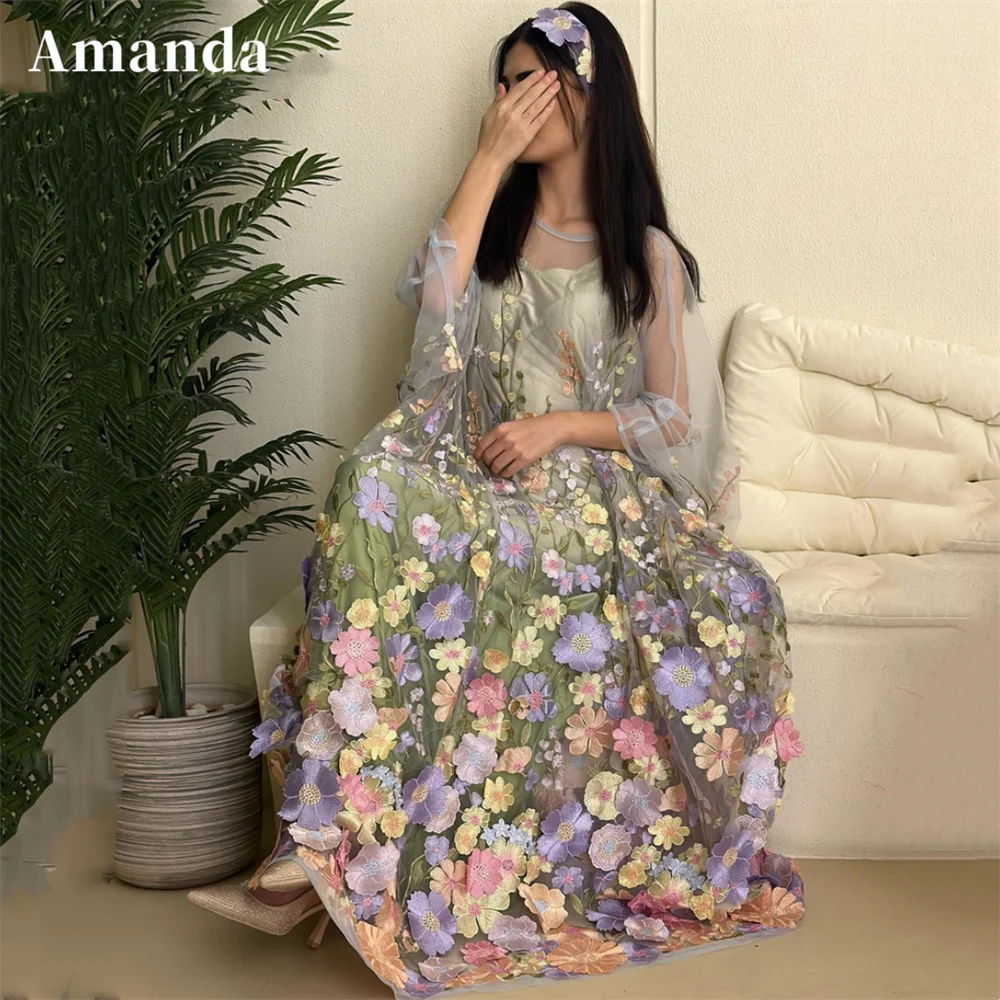 

Amanda Flower Embroidery Pullover فساتين سهره فاخره2023 Tulle A-line Prom Dresses Elegantly Two Piece Set Vestidos De Noche