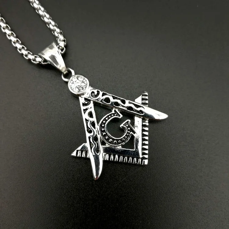 Hot sale new Free mason Masonic AG titanium steel necklace with rainstone HIPHOP pendant fashion jewelry best friends Promotion