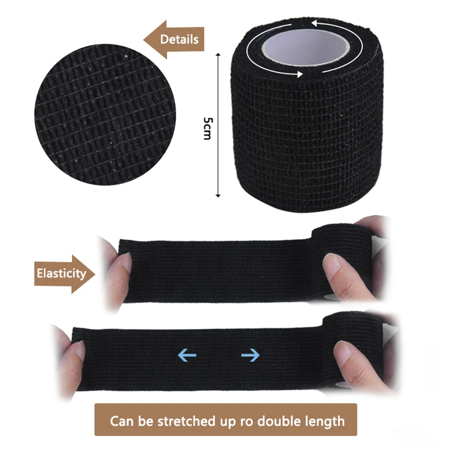 6pcs/12pcs/24pcs 5cm * 4.5m black gauze sports bandage self-adhesive breathable elastic bandage for fixing fingers, wrists, and