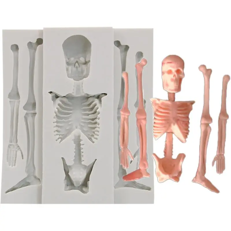 2PCS Skull Skeleton Fondant Silicone Mold, Cupcake Toppers, Grey