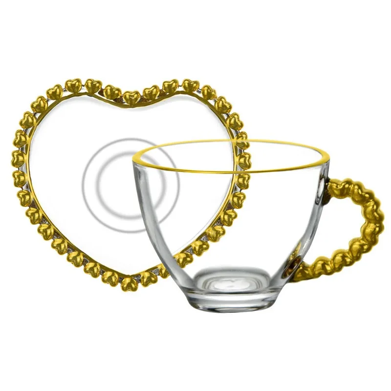 

Glass love belt French coffee cup set afternoon flower cup snack plate