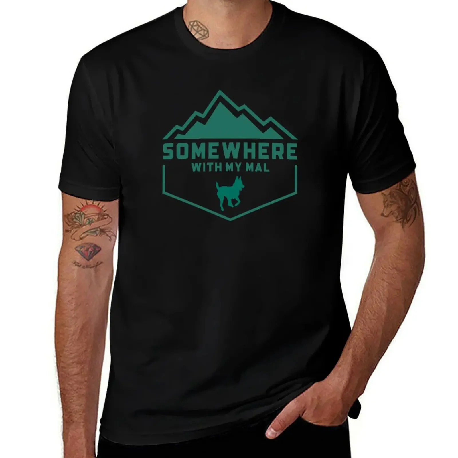 Somewhere With My Mal - Adventurous Belgian Malinois T-Shirt summer shirt blue archive graphics Men's clothing