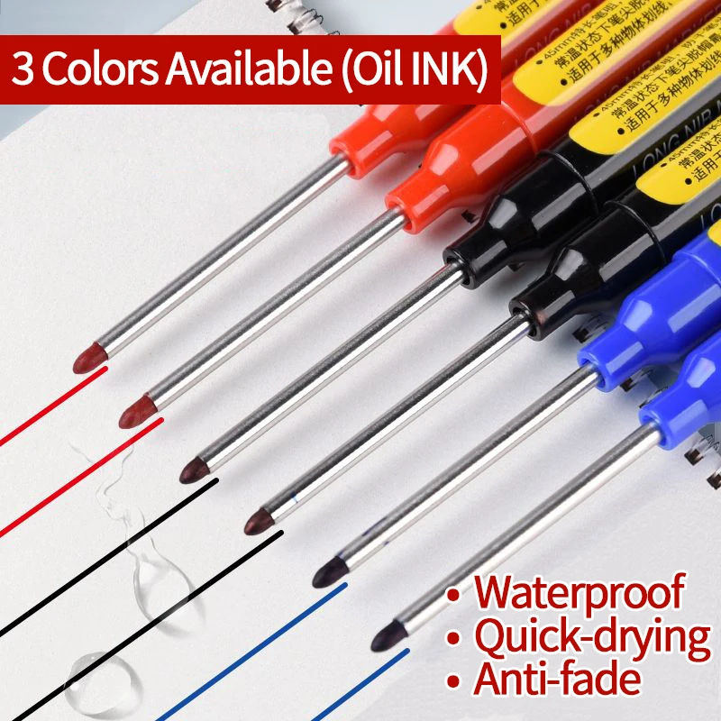 Imagem -02 - Multi-purpose Long Nib Marker Canetas Furo Profundo Impermeável Recarregável Banheiro Carpintaria Cabeça Longa Carpinteiro 10 Pcs 45 mm