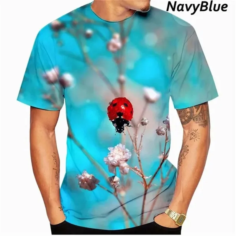 3d Print Ladybug Pattern T Shirt For Men Funny Insect Tee Top Casual Short Sleeve Oversized Kids Tshirts Men Clothes Streetwear