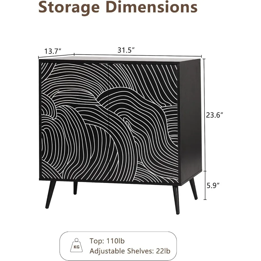خزانة تخزين حديثة مكونة من قطعتين من خزانة جانبية للبوفيه مع رف قابل للتعديل وبابين وخزانة بيضاء لدخول المطبخ #2