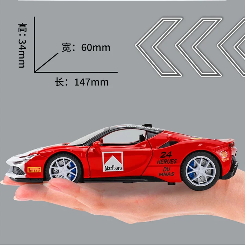 1:32 Ferrari SF90 Supercar High Simulation Diecast Metal Alloy Model car Sound Light Pull Back Collection Kids Toy gif608