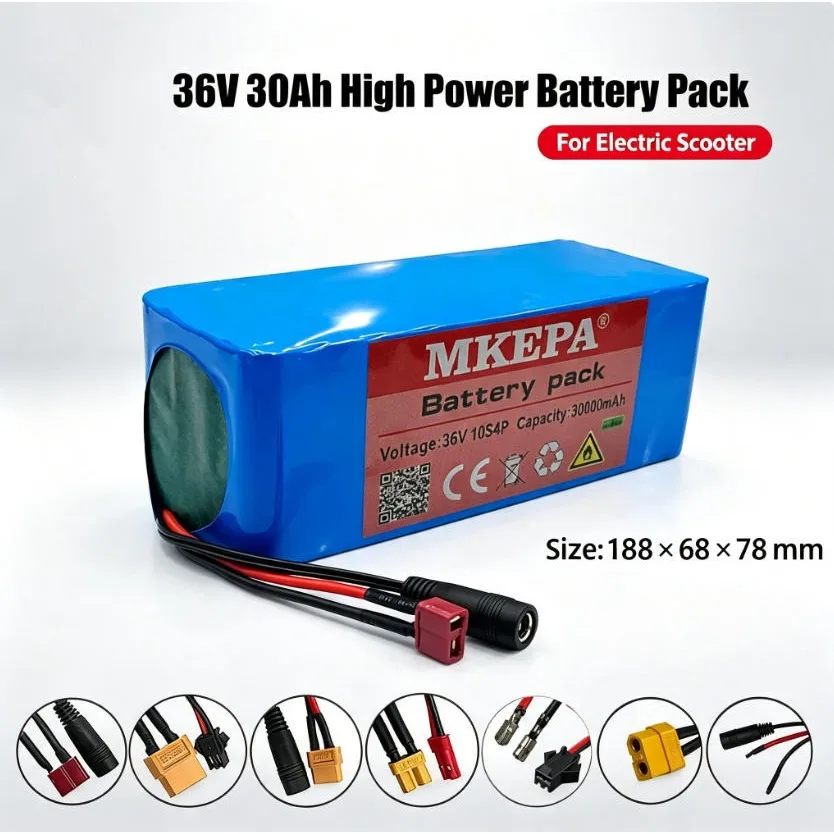 New 36V 42V 10S4P 30Ah 18650 Power 250W-350W Electric Scooter Lithium Battery Replacement 8AH 10.4AH Range 20-30km
