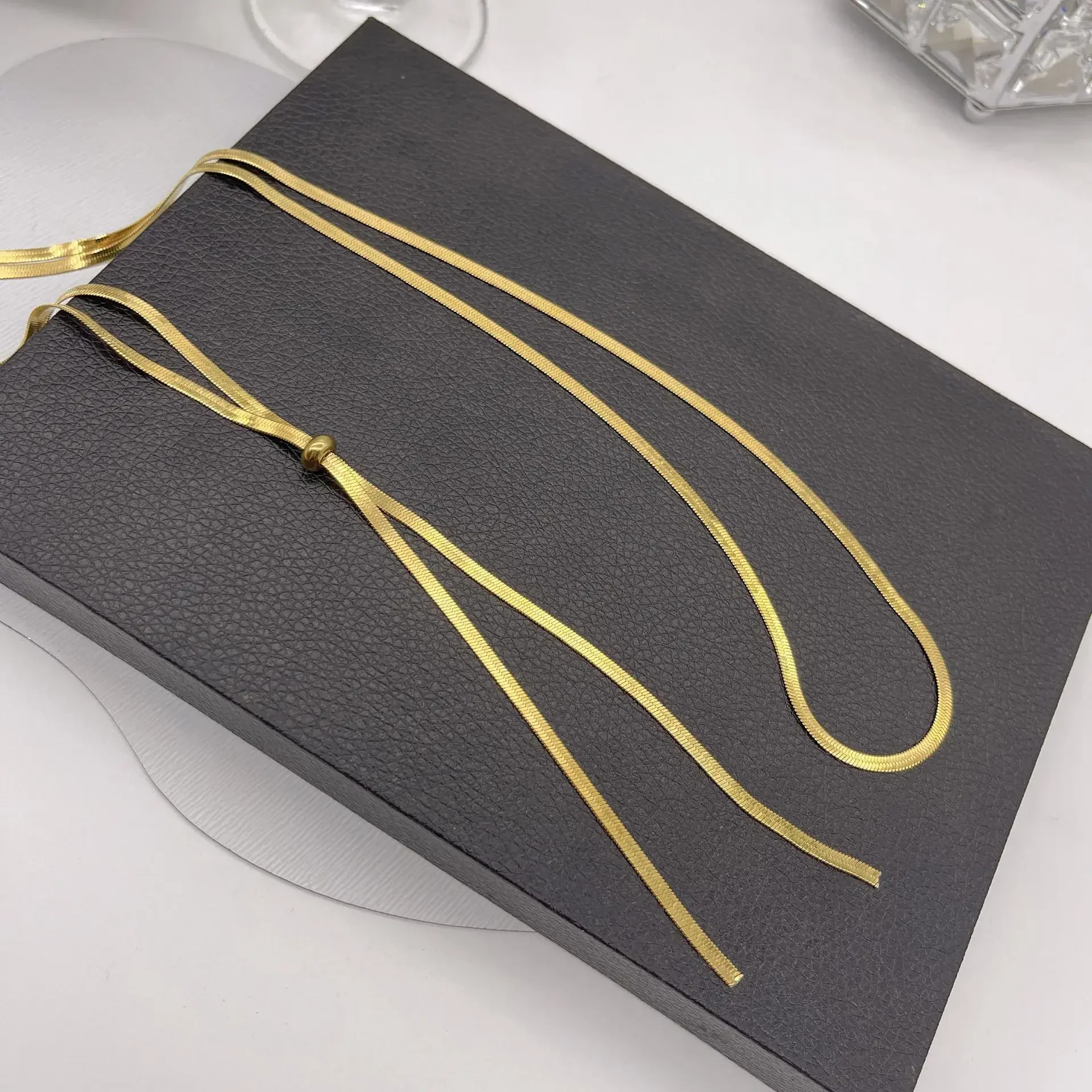 Punk Long Flat Snake Bone Y-Shaped  Chain Necklace for Women Gold Color Fashion Charms Jewelry Wholesale