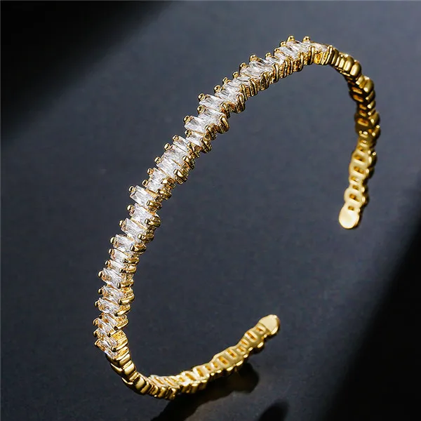 ZAKOL Mode Zirkonia Manschette Armreifen für Frauen Trendy Baguette Männer Offene Armband Partei Schmuck B154