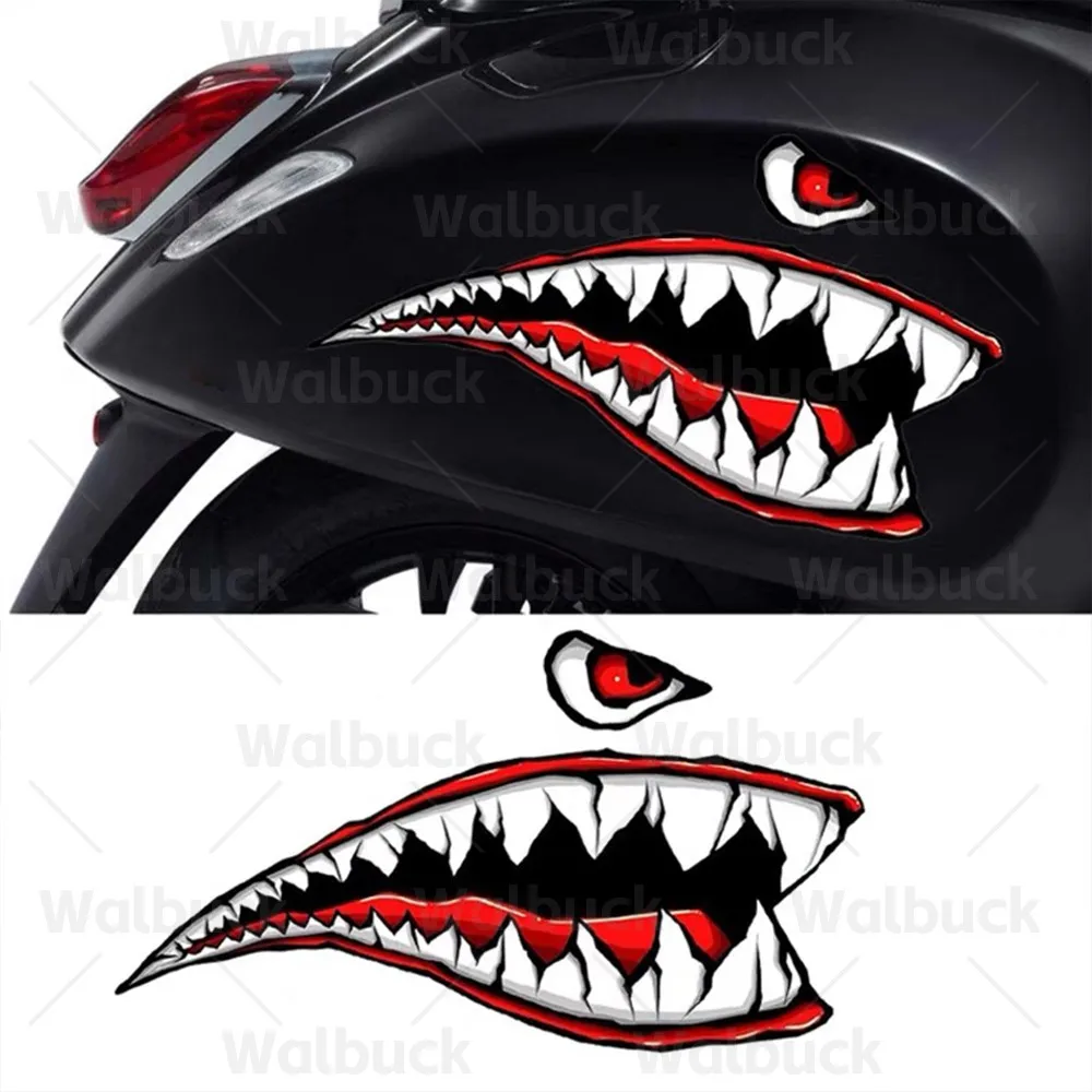2PCS Super Reflective Shark Teeth Motorcycle Stickers Waterproof Decal For PIAGGIO GTS GTV LXV LT PX 50 125 150 250 300ie Sprint