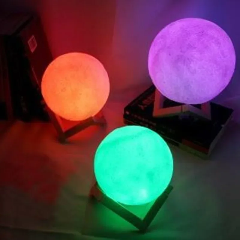 Recarregável 3D Imprimir Lua LED Night Light, Crianças Toque Lâmpada, Abajur, Decoração Do Quarto De Casa, Presentes De Aniversário