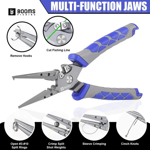 Imagen 2 del producto Booms Fishing-Alicates multifunción de acero al carbono, 19,5 cm, removedor de anzuelos, alicates de anillo dividido, cortador de línea trenzada de acero inoxidable, herramientas de pesca
