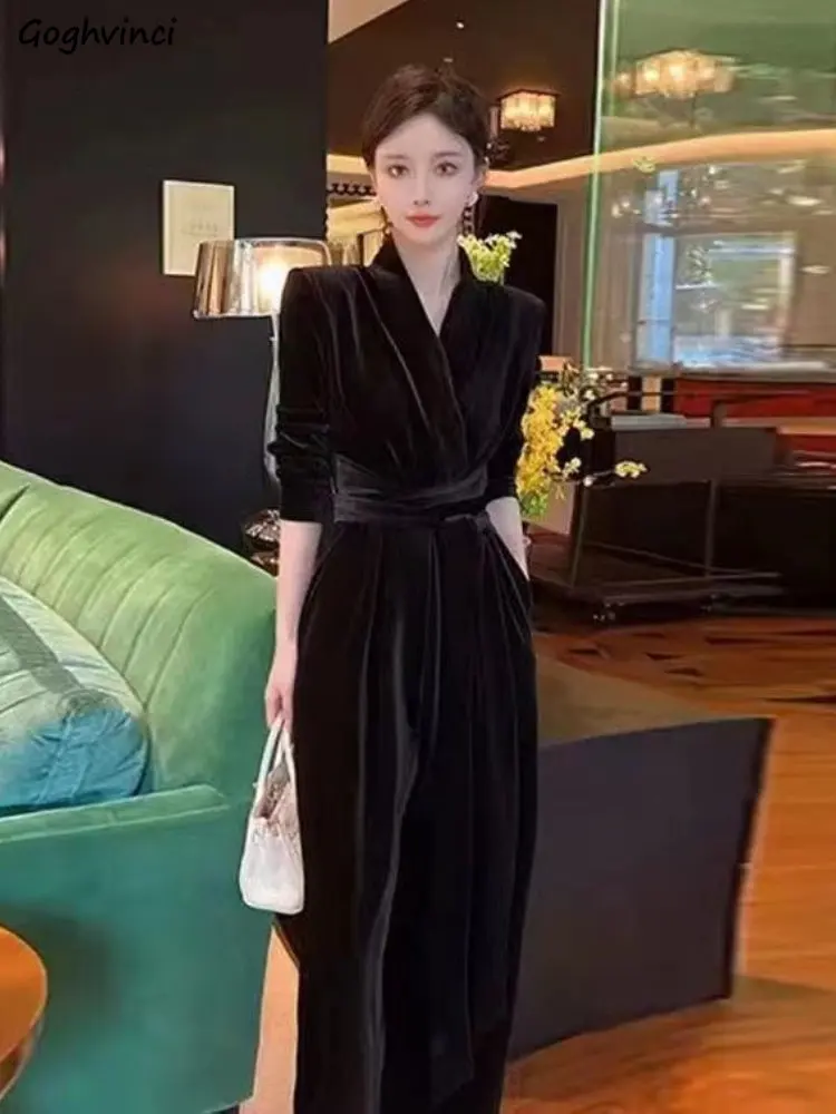 Wide Leg Jumpsuits Women Elegant Cozy Autumn Office Ladies Simple Temperament Vintage Mature Streetwear Full-length Stylish Chic