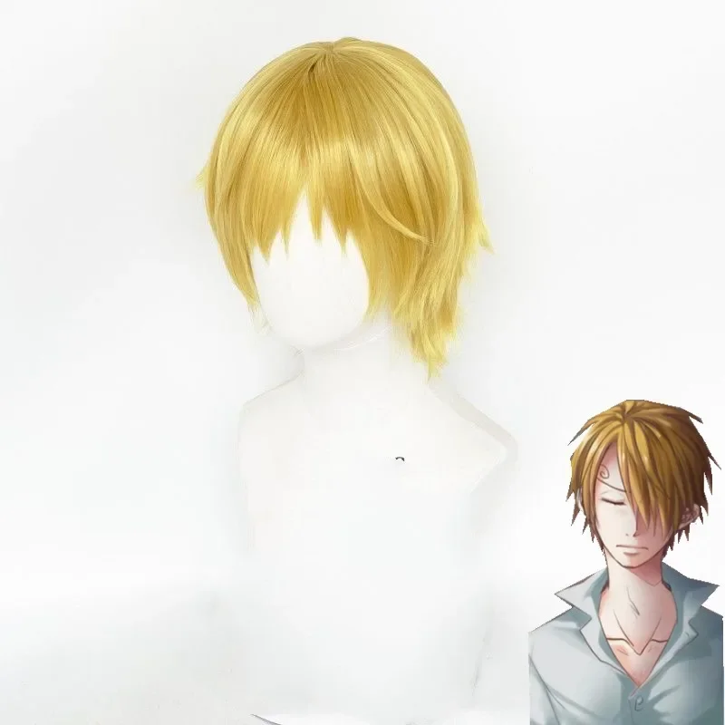 Sanji Anime ONE PIECE Chef Character Wig Halloween Masked Ball Cosplay Role Modeling Simulation Short Hair Bar Anime Golden Wig