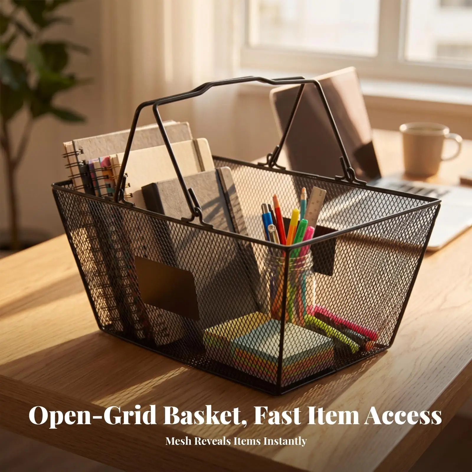 Rectangular Produce Carrier with Handles | Open-Mesh, Wire Shopping Basket with