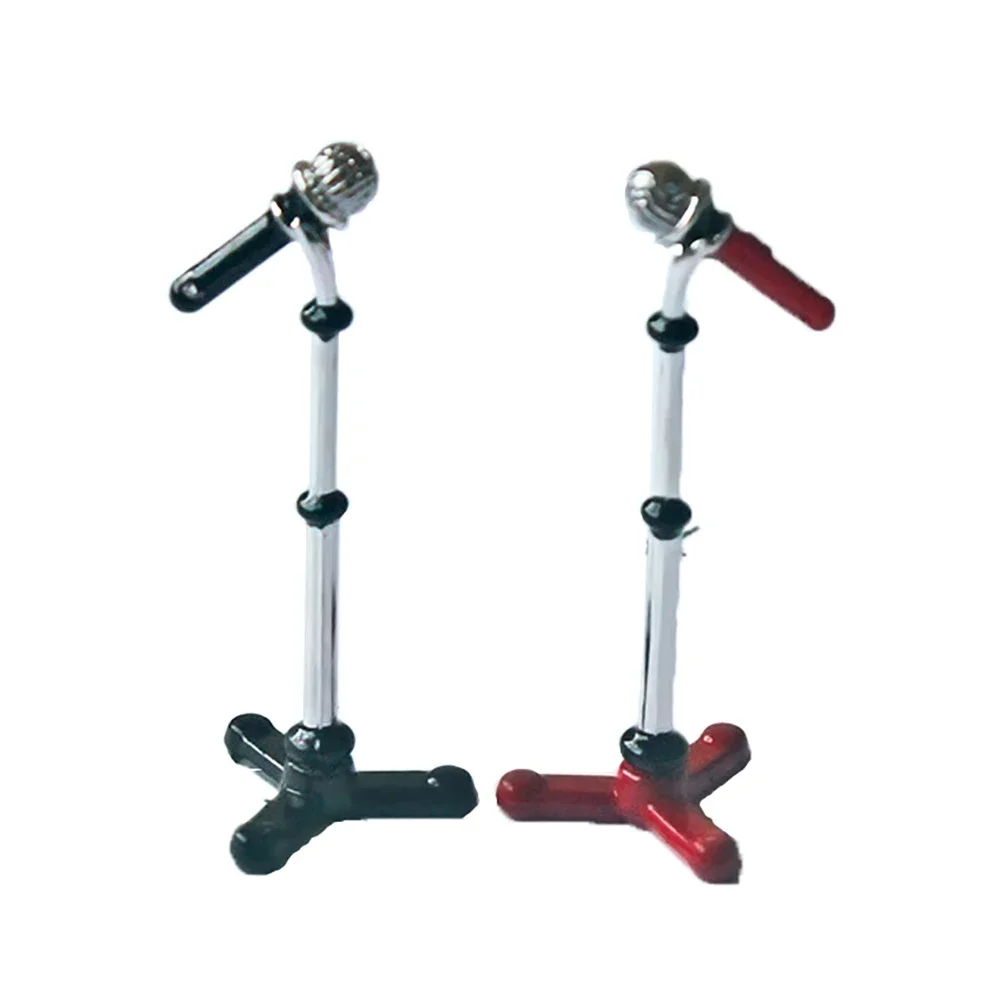 1/12 Dollhouse Miniature Accessories Mini Alloy Microphone with Stand Model for Decoration ob11