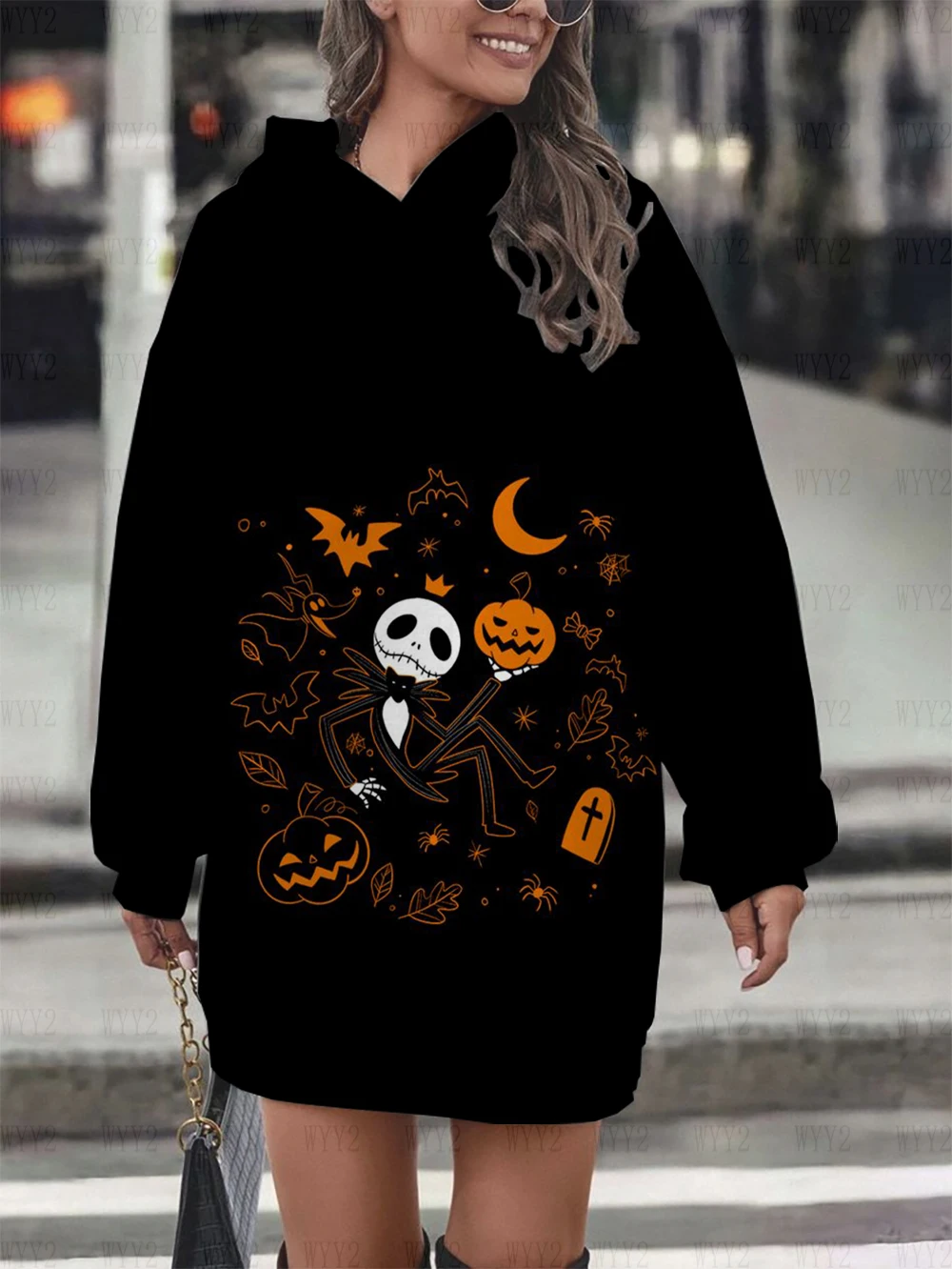 2024 Women\'s Sweatshirt Sweater Christmas Jack Sally Printed Hooded Pullover Fashion Street Style Winter Warm Sweater