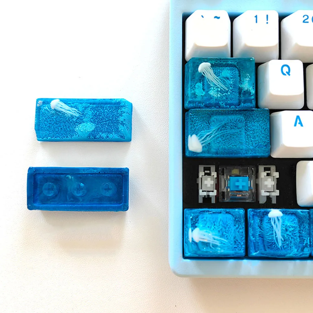 Backlit OEM Blue Resin Keycap Jellyfish Cross Axis Mechanical Keyboard ESC 1.5u Tab 1.75u Caps 2.25u Shift Ctrl 1.25u Alt Keycap