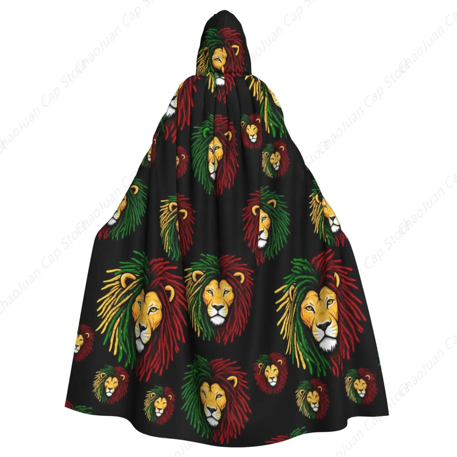 

Плащ с капюшоном для женщин и мужчин, накидка на Хэллоуин, костюм волшебника, ведьмы, совместимый с флагом Ямайки Раста, Растафеarian, регги, львы