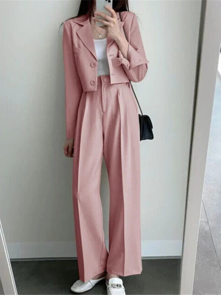 Pants Set Womens Casual Short Blazer Two Piece Sets Girl Outifits New Pure Color Office Wear Fashion Pantsuit Plus Size Spring