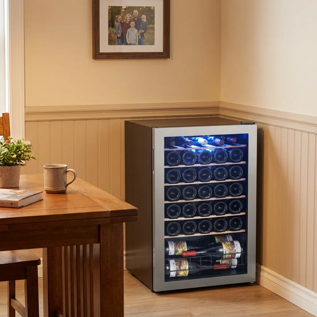 14/28/46 Bottle Wine Cooler Refrigerator Freestanding Wine Fridge Electronic Temperature Control LED Display Stainless Steel Door Wine Cellar for Home Bar Kitchen