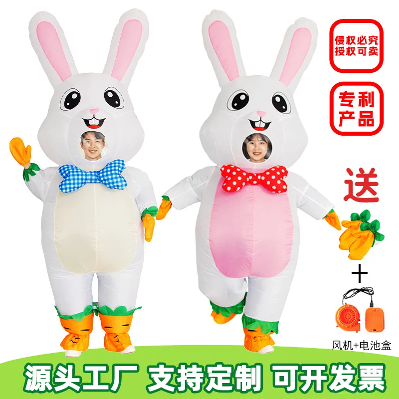 

Adult Rabbit Inflatable Costume 2026 Easter Bunny Mascot Cosplay Air Blow up Suit Halloween Festival Parade Jumpsuit