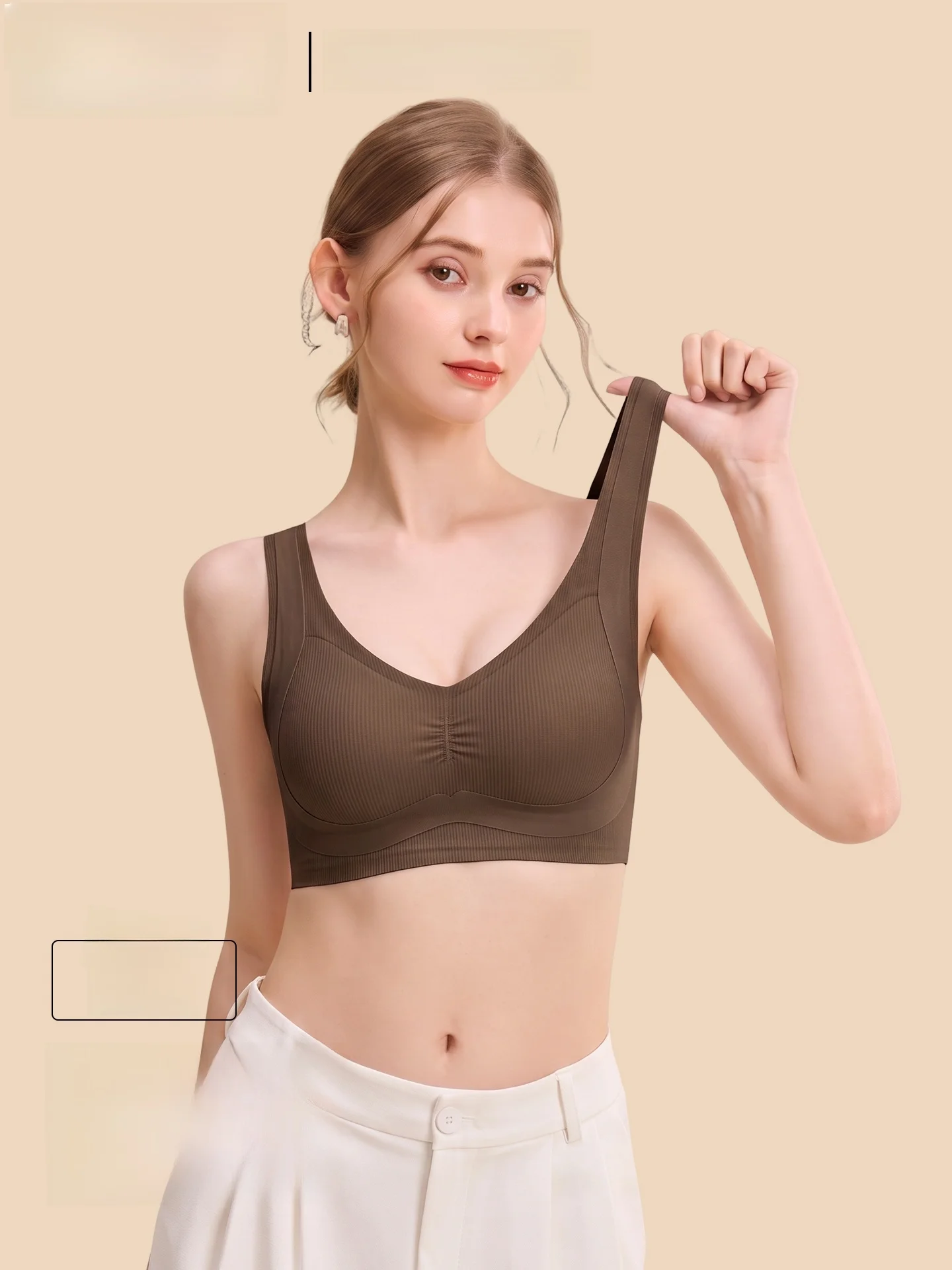 Plandoo Seamless Bra Vest Style Women's Soft Support Underwear for Flank Reduction Gathered No Underwire Fixed Strap