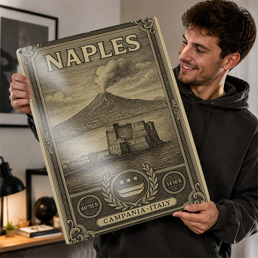 Naples, Italy Travel Textured Poster Customized Metal Tin Sign Retro Scenic Wall Art Made For Home Offices And City Collectors