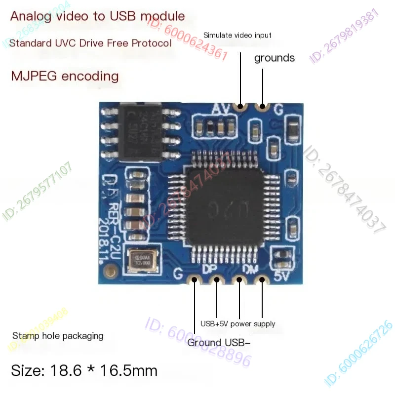 

Analog AV Video to Digital USB Camera Module CVBS to USB Chip UVC Drive-free