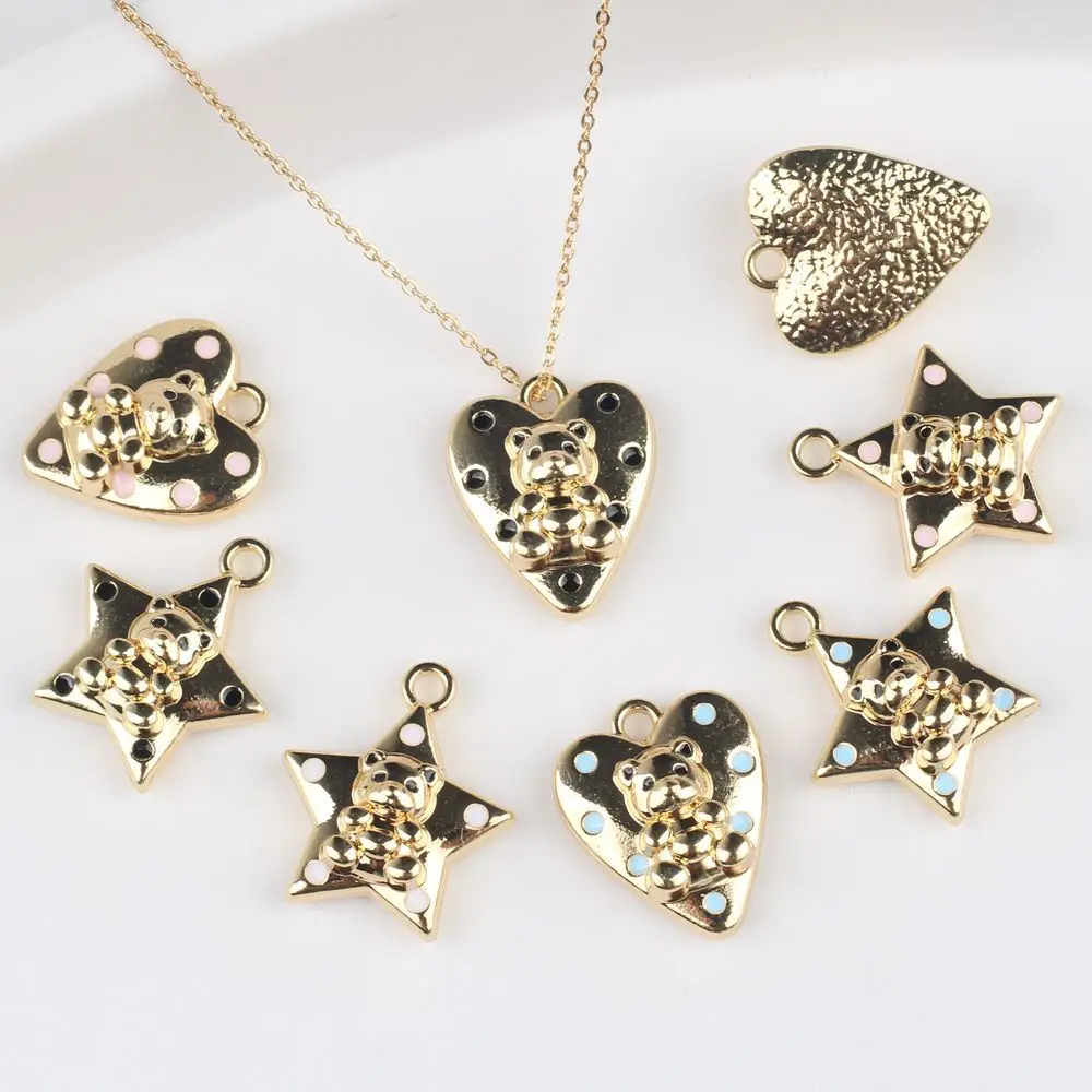 

10pcs/lot Simple Alloy Bear Heart Star Pendants Charms For DIY Bracelet Necklace Earrings Making