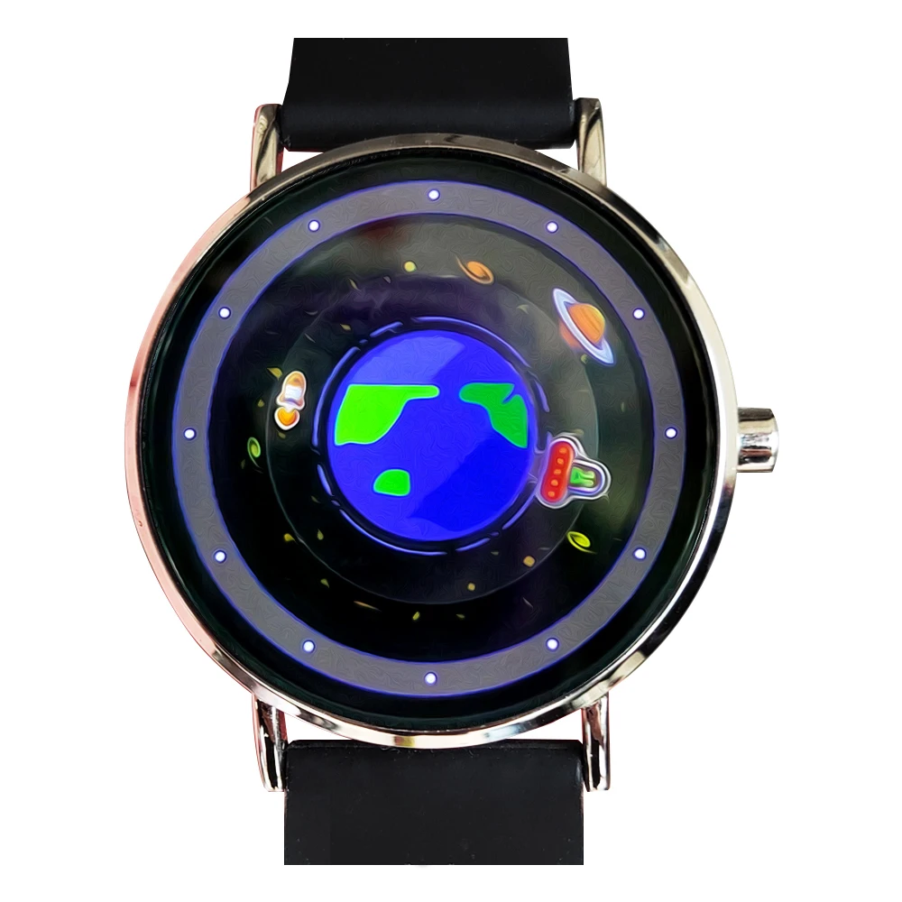 Кварцевые часы с креативным дизайном: часы в стиле НЛО, ракета вокруг Земли, с силиконовым ремешком