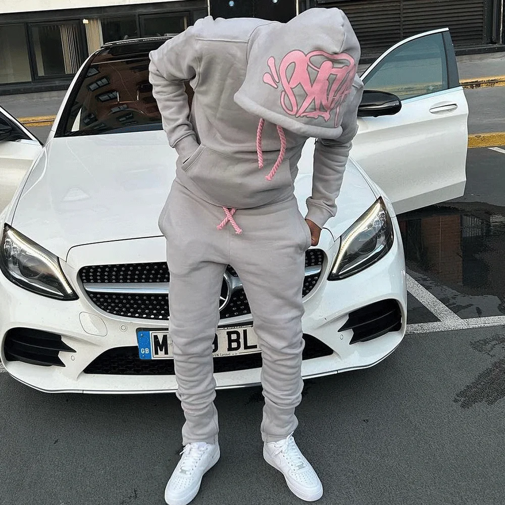 2024 New Street Brand Casual Grey Tracksuits y2k Fashion Sports Hoodies Long Pants Set For Men Women Sweatshirt Tops Trousers