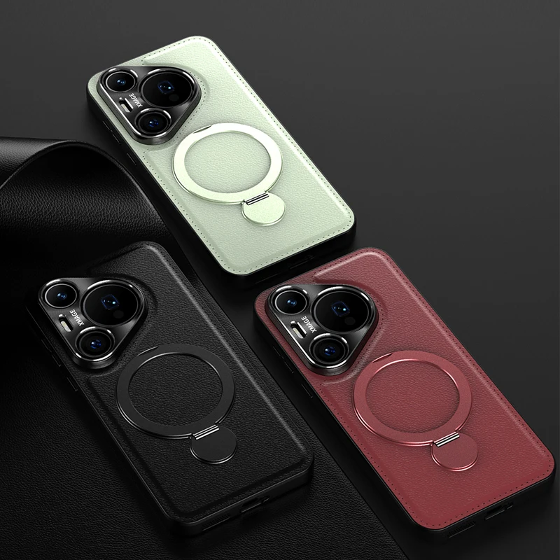 

Anti-Drop Leather Silicone Phone Case For Huawei Pura 70 Pro 80 Ultra Magnetic Wireless Charging Metal Holder Soft Cover Cases